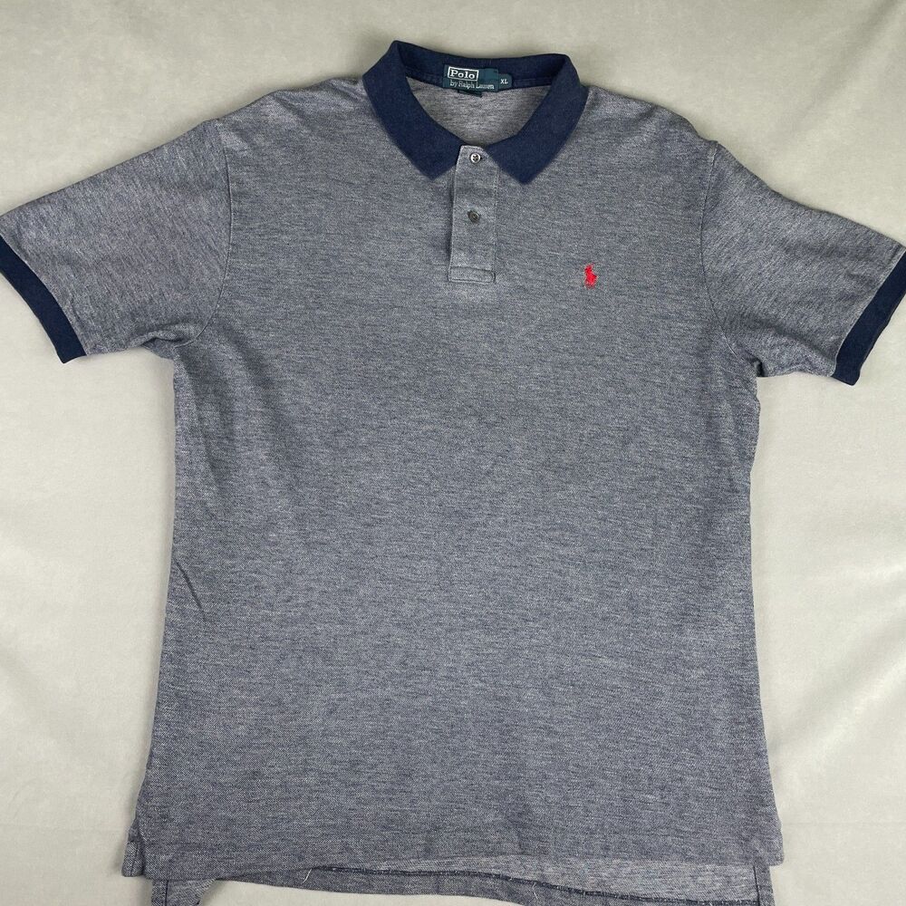 Vintage Polo by Ralph Lauren Shirt Mens XL 100% Pima Cotton Gray-Blue Collar Y2K